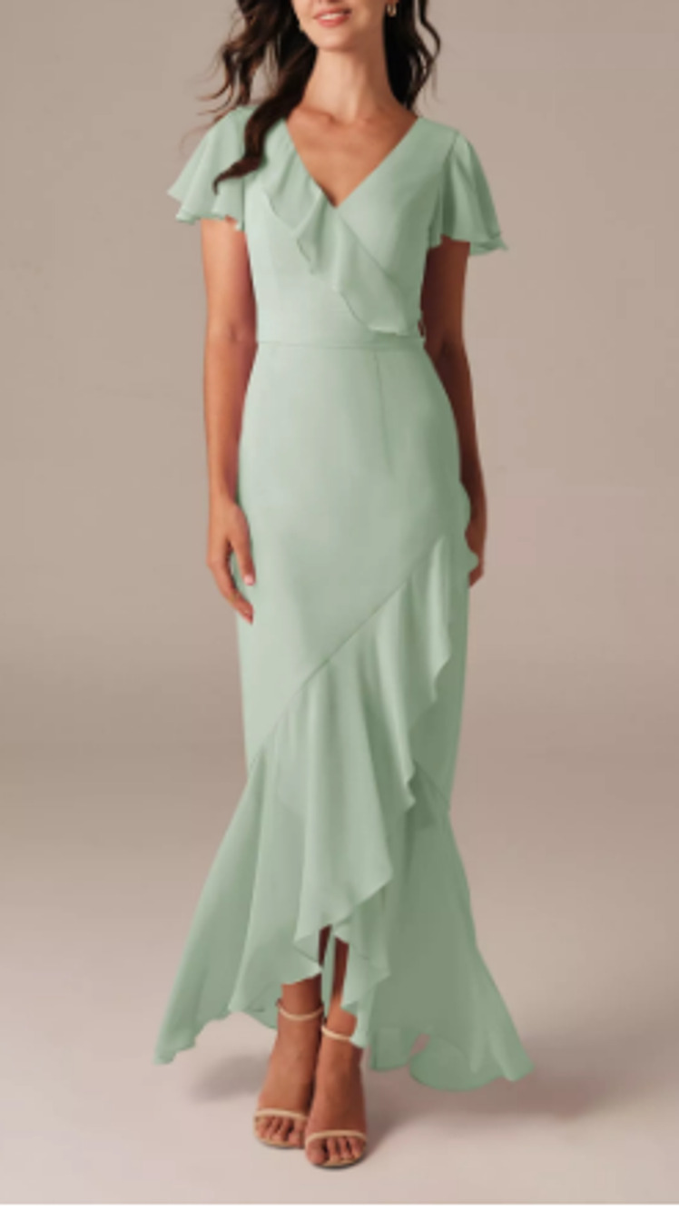 AW BRIDAL SZ 2 XS sage green chiffon Celia bridesmaid party maxi dress NEW B42